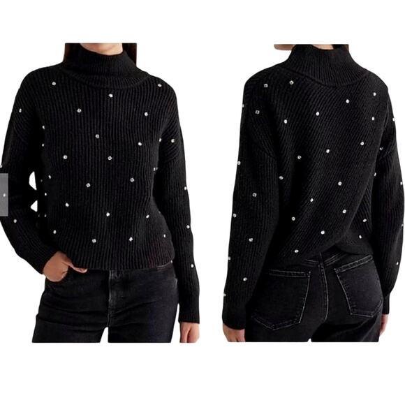 Express Reversible Embellished Mock Neck Crossover Sweater Black Rhinestone XL - Picture 1 of 10